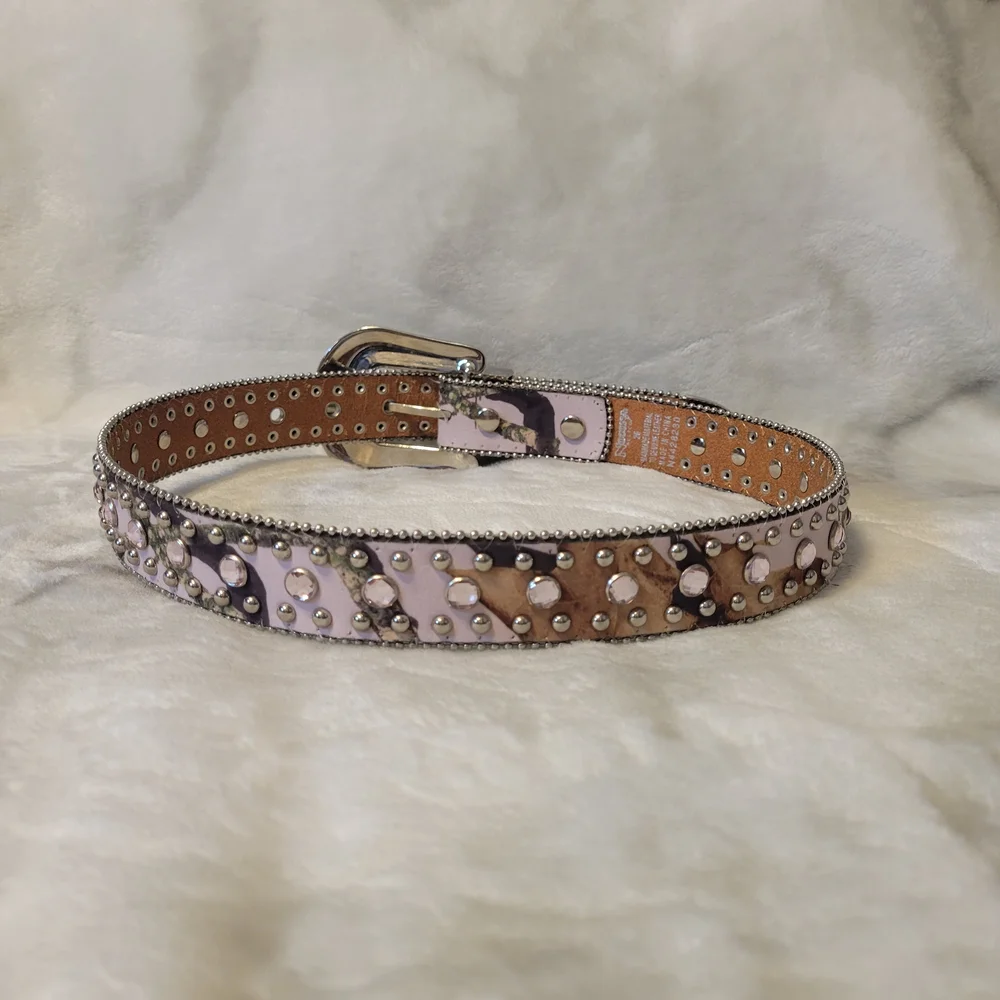 Nocona Leather Silver and Pink Studded Kids Belt